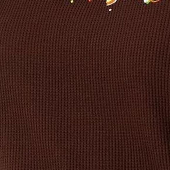 Quacker Factory Women's Top Sz L Fall is in the Air Waffle Gray A522364 - Picture 2 of 7